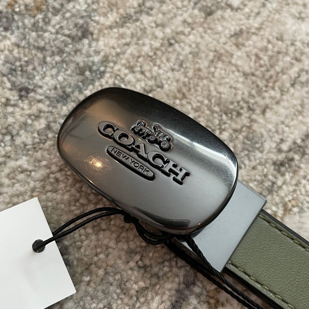 Coach Signature Buckle Cut to Size Reversible Eliza Belt Olive Green 42” CP366 - Picture 3 of 9